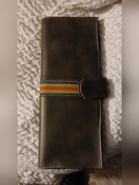 Amity Brown Leather Travel Wallet with Striped Accent